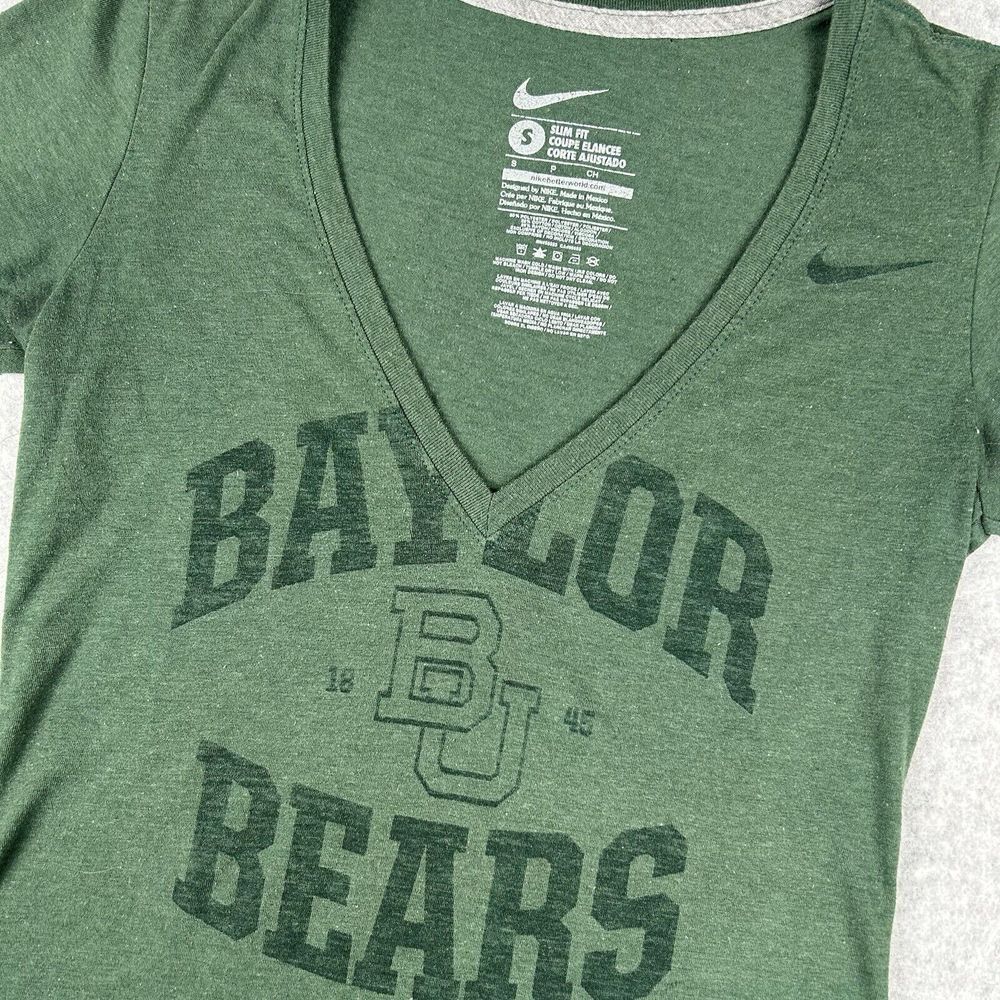 Nike‎ Baylor Bears BU Green V-Neck T-Shirt Women's Slim Fit Size Small